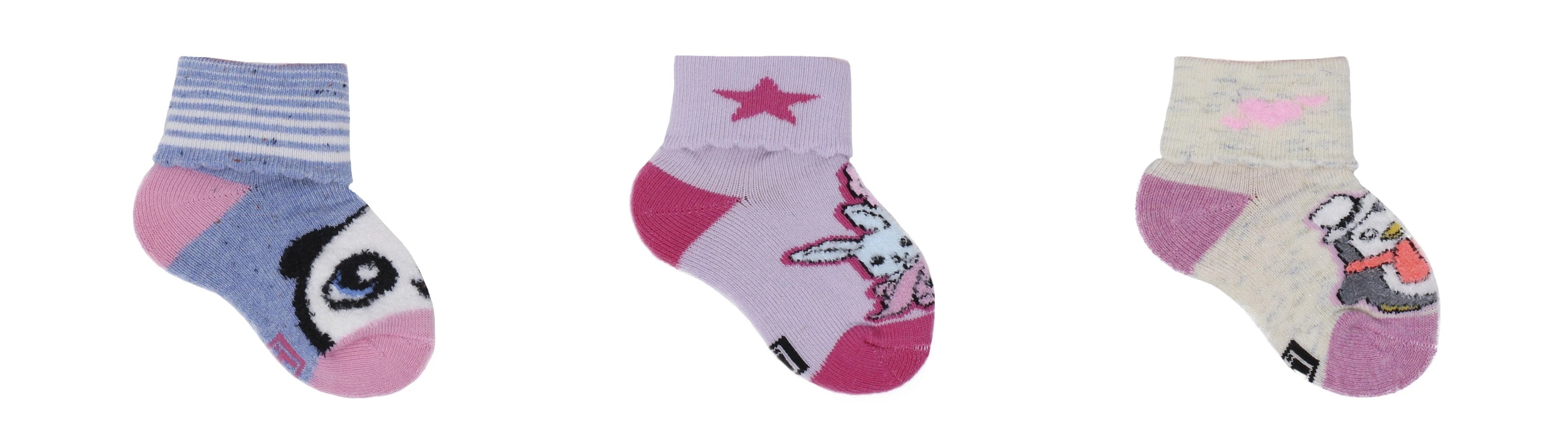 Chaussettes Bébé Fantaisie en Coton Écologique - Beige, Bleu, Lilas (3 paires)
